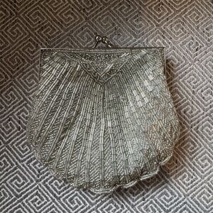 Elegant Silver Beaded Clutch